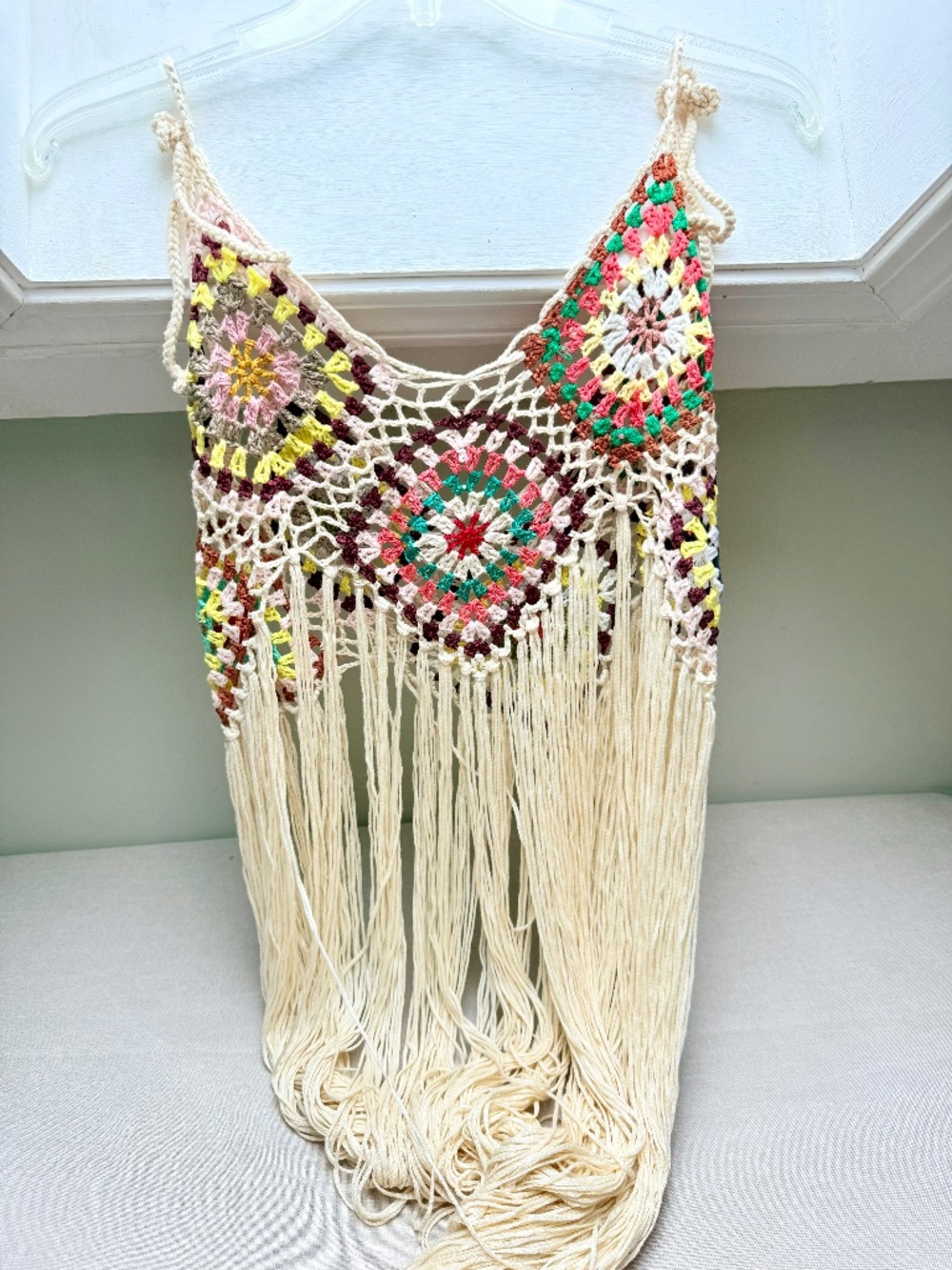 Boho Crochet Fringed Tank Top Bathing Suit Coverup Retro Festival Vibe